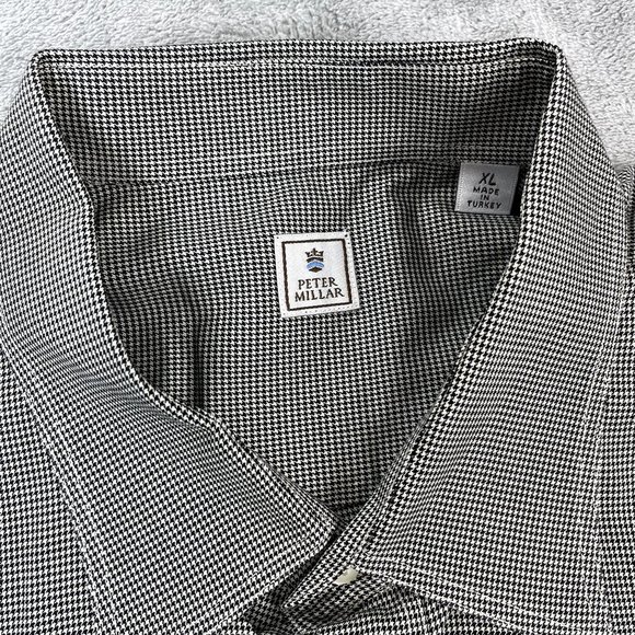 PETER MILLAR Micro Houndstooth All Over Print Mens Button Up Long Sleeve Shirt - Picture 3 of 9